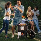 HAOYYE Black Vertical Charcoal Smoker Grill with Double Layer Design, Thermometer, Adjustable Air Vents and Lid, Ideal for Outdoor Backyard Patio Camping BBQ Cooking, Heavy Duty and Easy to Clean